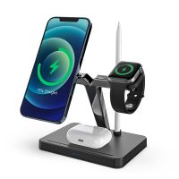 Portable 4 in 1 Wireless Charger Bracket 15W Qi Fast Charging Dock Base for iPhone iWatch Airpod 4 in 1 Wireless Charging Holder