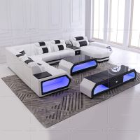 Direct Sell Modern Style Leisure Living Room Couch Furniture European Home Genuine Leather Sofa with LED Lights