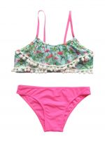 custom logo kids girls swimming tankini two piece bikinii set with frill at top