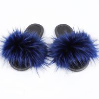 Fashion Faux Fox Fur Slippers For Lady