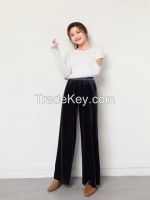 Women Stretchable Velvet Wide Leg Pants  Pure Korean Style Loose Leisu