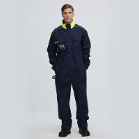 Wholesale Mens 100% Cotton Blue Working Frc Flame Retardant Mining Fireproof Industrial Workwear Coverall