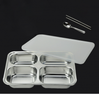 Stainless steel compartment rectangular lunch tray dinner plate food serving tray with lid
