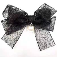 Pure Color Bow Hairpin with lace and imitation pearl