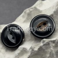 Fish eye natural horn button black and burnt style