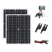2x 18V / 20W Mono Portable Generator Glass Solar Panel   + Black Waterproof 10A Controller + 2m Alligator Clamp