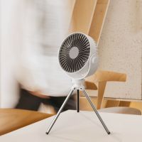 Tripod 3 Legs Air Cooler Battery Power Rechargeable Portable Mini Stand Fan with Lamp Remote Control for Tent Camping Household Office 2000mAh Flexible Storage