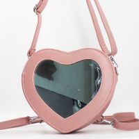 2022 New Design Ins fashion Girls Heart Shape Bag With Mirror Cosmetic Lolita Custom Vegan Leather Bag