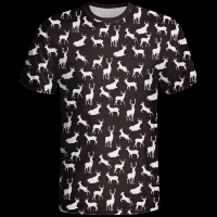 100% Polyester T-Shirt with Short Sleeves with  White Deer Pattern