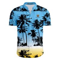 Blue Custom Sublimation Polo Shirt of Coconut Tree Pattern  