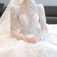 Luxury Wedding Prom Dresses for Women 2022 Bride Beaded Ball Gown