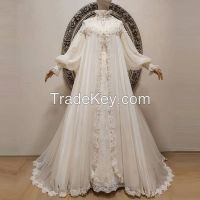 Modest Muslim Dubai Women Wedding Dresses for Bride 2022