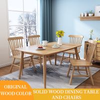 Scandinavian all solid wood dining table multiple colors to choose from modern minimalist rubber wood table and chairs set.