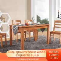 Scandinavian solid wood dining table and chairs minimalist modern rubber wood table and chairs set.