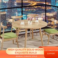 Scandinavian all solid wood dining table small dining table modern minimalist rubber wood table and chairs set.