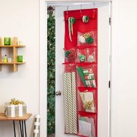 Christmas Storage Organizer Hanging Pouch - Visible Pockets - Behind Door Holiday Wrapping Paper Organizer Hanger 18.5x2.5 - Great for Gift Wrapping, Bags, Ribbons, Bows, Cards, Packing Supplies , ect