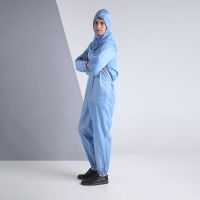 Anti static one piece clothing is one piece style, and the cuffs and cuffs are covered with a hood with elastic tightening band