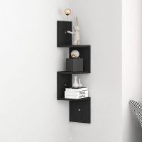 D&#039;Topgrace 3 Tier Black Wall Mount ZIGZAG Corner Shelves