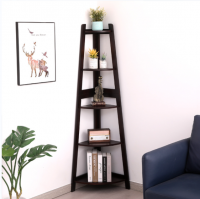 D&#039;Topgrace 5-Tiered Black Color Corner Bookshelf, Corner Ladder Shelf