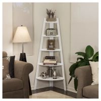 D&#039;Topgrace 5-Tiered White Color Corner Bookshelf, Corner Ladder Shelf