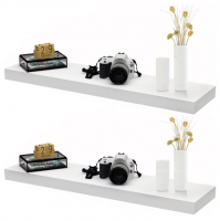 D'Topgrace Set of 2 White Color Wall Mounted Wooden Floating Shelves