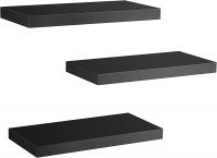 D&#039;Topgrace Set of 3 Black Color Floating Shelves, Decor Shelf with Invisible Brackets