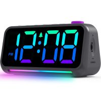 Digital Alarm Clock,LED Colorful Small Desk Clocks, with RGB Night Light,USB Charger Port,Adjustable Brightness/Volume, for Kids Boys Girls Teens Adult Bedroom Decor - Grey