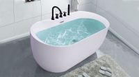 YAZHU 66.93&amp;quot; Acrylic Freestanding Bathtub Contemporary Soaking White Tub with Chrome Overflow and Drain Model 8007-2