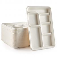 Eco-Friendly Bagasse Disposable School Lunch Trays 100% Compostable 6 Compartment Plates