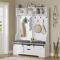 Entryway Bench Shoe Cabinet with Coat Rack Panel | Modern Hallway Storage Furniture