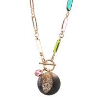 Classic T/O Bar With Multi Color Bead And Rose/ Clear Cubic Necklace Jewelry For Woman