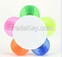 Custom Logo Plastic Multicolor 5 in 1 Flower Shape Highlighter Marker