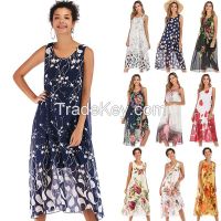 ladies plus size print chiffon casual dress