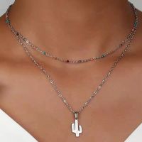 2021 creative cactus pendant double-layer stainless steel oil dripping chain design clavicle Necklace